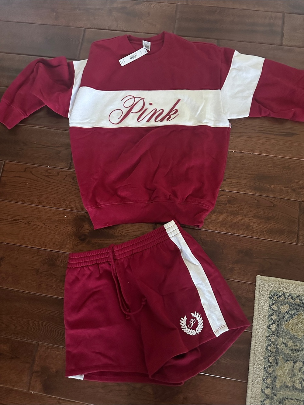 PINK Victoria's Secret Burgundy and White Lounge Set